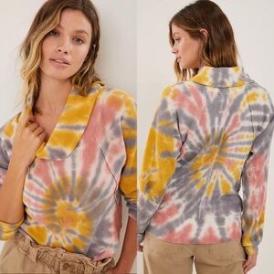 Anthropologie Pilcro Angie Tie Dye Cowl Neck Thermal Sweatshirt Top Size M
